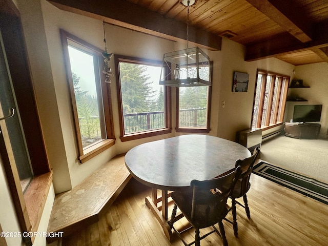 1581 Jade Dr, Homer, AK 99603 - dining room featuring wood ceiling with exposed beams, plenty of natural light, and wood finished floors