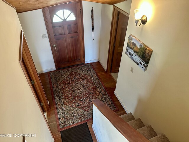 1581 Jade Dr, Homer, AK 99603 - entrance foyer with wood finished floors, stairs, and baseboards
