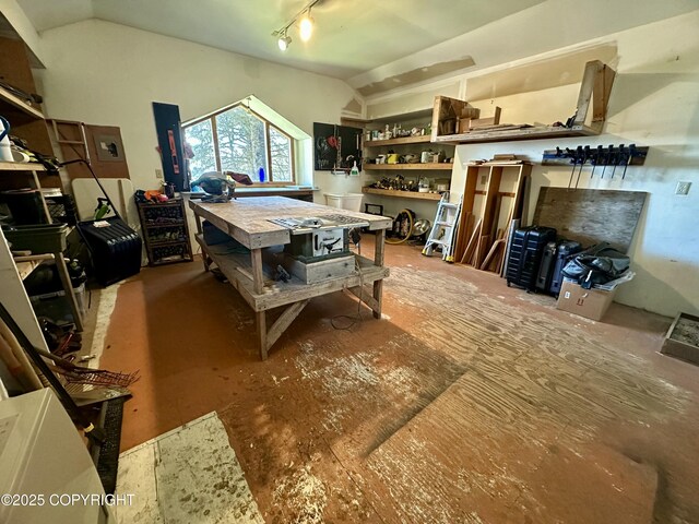 1581 Jade Dr, Homer, AK 99603 - office with a workshop area, vaulted ceiling, and rail lighting