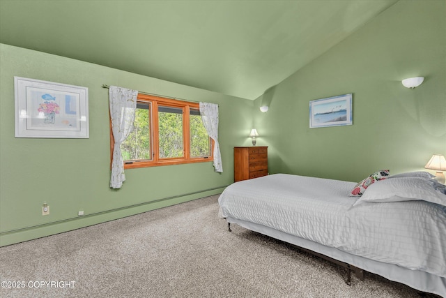 26266 Vallihi Cir, Eagle River, AK 99577 - bedroom featuring a baseboard heating unit, lofted ceiling, and carpet