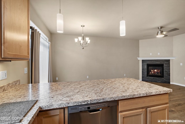 1473 Shallow Pool Dr # J1, Anchorage, AK 99504 - kitchen featuring dishwasher, dark wood finished floors, a peninsula, ceiling fan, and light countertops