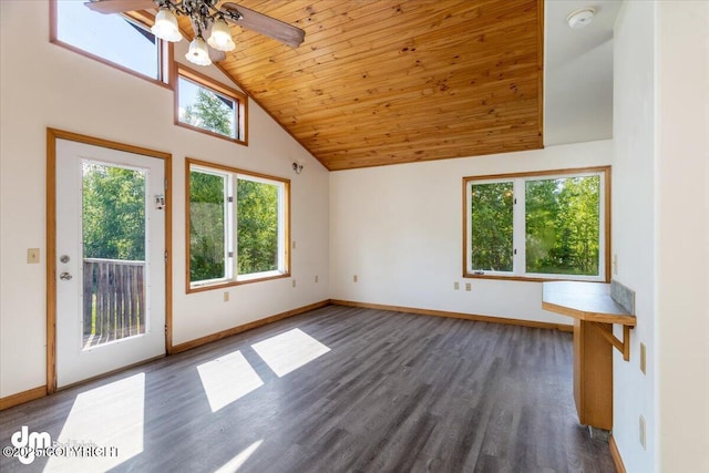 14184 W Jojoba Rd, Big Lake, AK 99623 - empty room with a ceiling fan, wooden ceiling, baseboards, wood finished floors, and a smoke detector