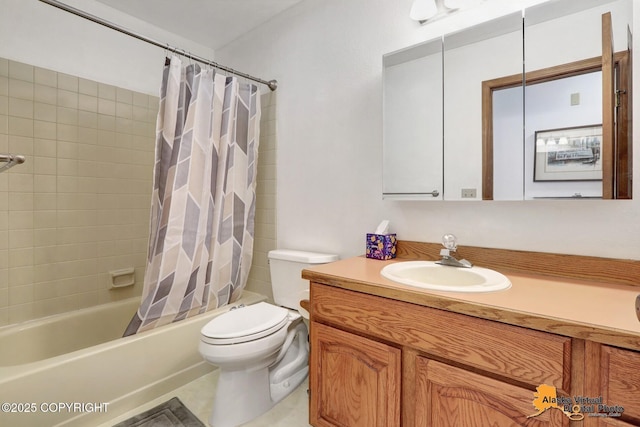 4230 Woronzof Dr # D, Anchorage, AK 99517 - full bath with toilet, vanity, shower / bath combo with shower curtain, and tile patterned flooring