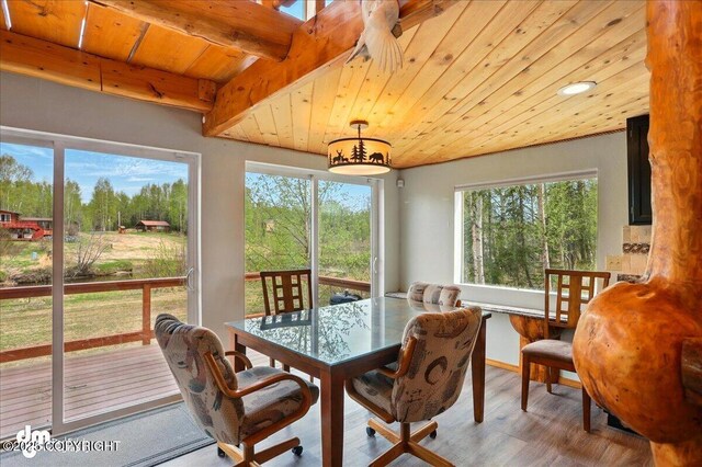 sunroom / solarium featuring beam ceiling