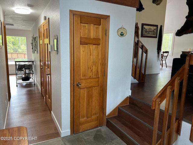 21675 Sheltering Spruce Loop, Chugiak, AK 99567 - corridor with plenty of natural light, stairway, wood finished floors, and baseboards