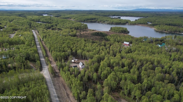 26155 W Long Lake Rd, Willow, AK 99688 - aerial overview of property's location with a heavily wooded area and a nearby body of water