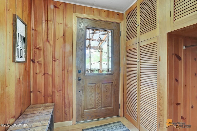 20811 Eagle River Rd, Eagle River, AK 99577 - foyer with wood walls and crown molding