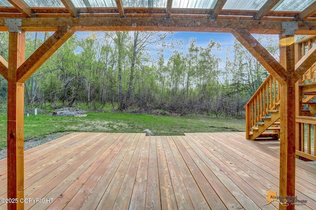 20811 Eagle River Rd, Eagle River, AK 99577 - wooden deck with stairs and a yard