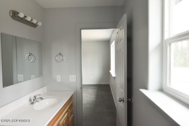41485 Derks Lake Rd, Soldotna, AK 99669 - bathroom featuring healthy amount of natural light, vanity, and wood finished floors