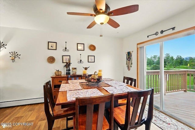 664 E Auklet Ave, Palmer, AK 99645 - dining area with light wood-style flooring, a ceiling fan, and baseboard heating