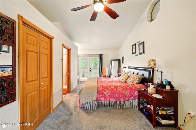 664 E Auklet Ave, Palmer, AK 99645 - bedroom featuring carpet flooring, access to outside, lofted ceiling, and ceiling fan