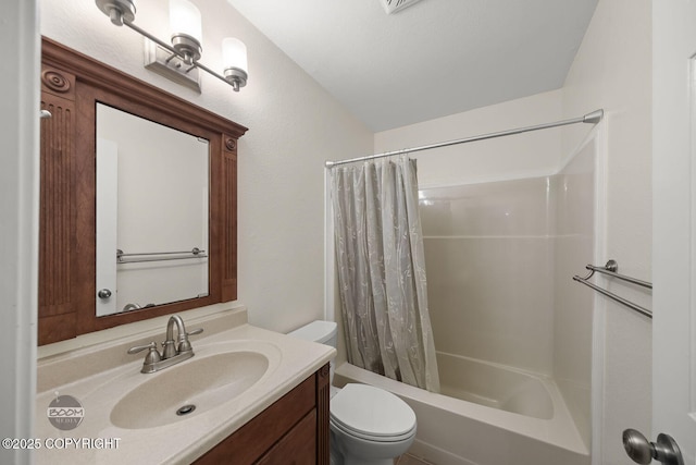 9224 Geese Cir, Eagle River, AK 99577 - full bath featuring toilet, vanity, and shower / tub combo with curtain