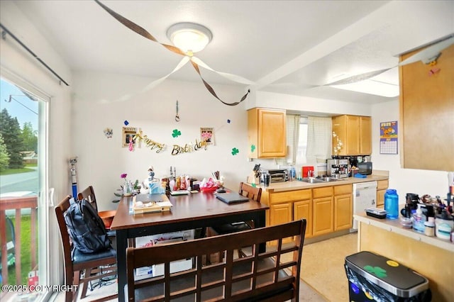 4109 Garfield St, Anchorage, AK 99503 - kitchen featuring light brown cabinetry, dishwasher, light countertops, and a sink