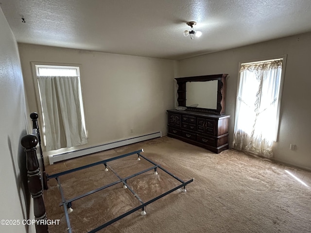 315 On Par Ln, Soldotna, AK 99669 - unfurnished bedroom with baseboard heating, a textured ceiling, multiple windows, and carpet