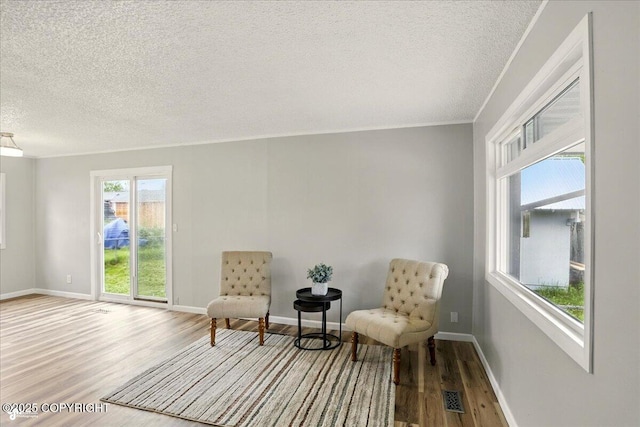 3624 E 16th Ave, Anchorage, AK 99508 - living area featuring a textured ceiling, wood finished floors, and baseboards