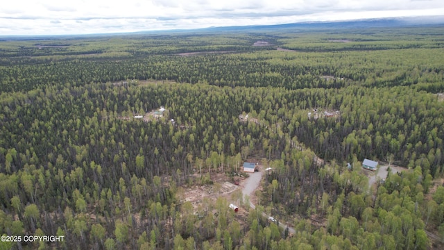 aerial overview of property's location with a heavily wooded area