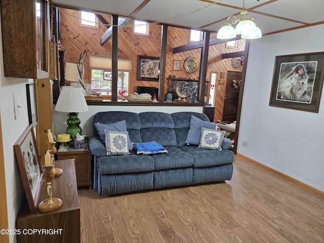 35515 King Salmon Ave, Soldotna, AK 99669 - living room with wood walls, wood finished floors, and baseboards