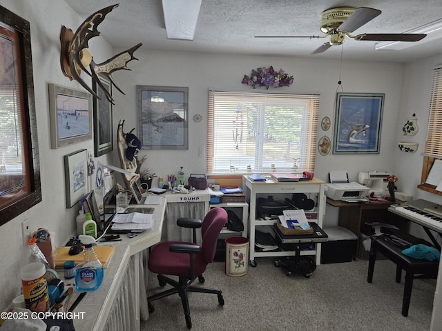 35515 King Salmon Ave, Soldotna, AK 99669 - carpeted home office featuring a ceiling fan and a textured ceiling
