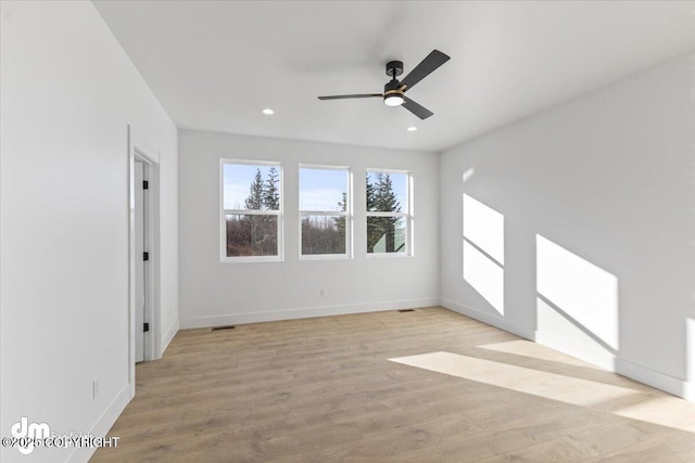 1866 S Rolling Hills St, Wasilla, AK 99623 - empty room featuring a ceiling fan, light wood finished floors, recessed lighting, and baseboards
