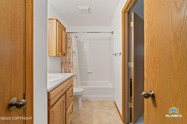 18113 Misty Falls Cir, Eagle River, AK 99577 - full bath with vanity, toilet, and shower / bath combo with shower curtain