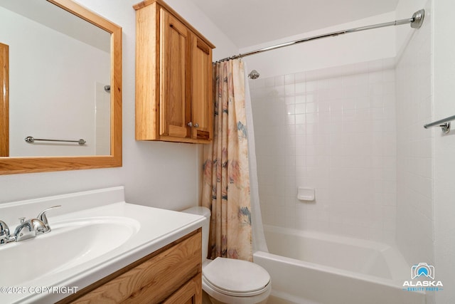 18113 Misty Falls Cir, Eagle River, AK 99577 - full bath with toilet, vanity, and shower / bath combo with shower curtain