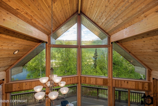 18365 E Twin Hills Ln, Sutton, AK 99645 - detailed view of wooden ceiling, a chandelier, and wooden walls