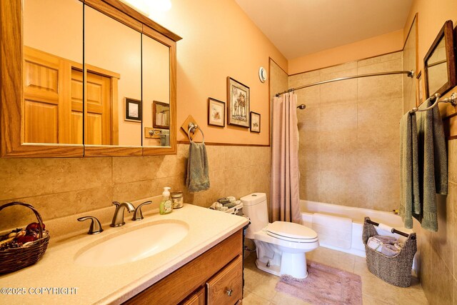 41293 Crested Crane St, Homer, AK 99603 - full bathroom featuring toilet, tiled shower / bath combo, vanity, tile walls, and tile patterned flooring