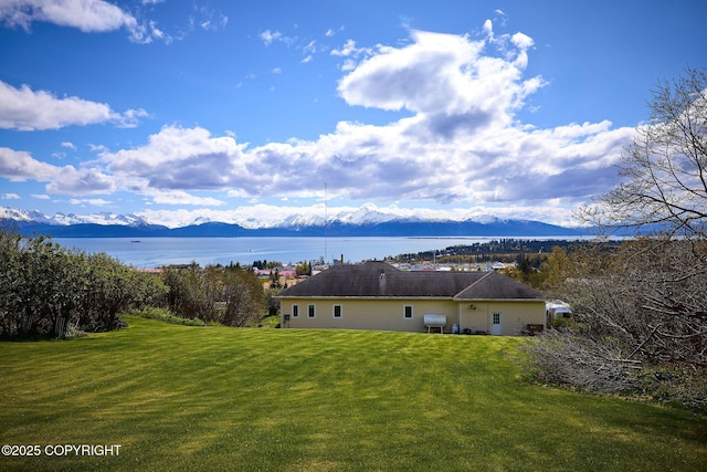 41293 Crested Crane St, Homer, AK 99603 - rear view of house with a water and mountain view and a lawn