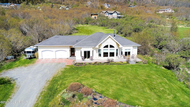 41293 Crested Crane St, Homer, AK 99603 - view of front of house with a garage, driveway, a front lawn, and a deck
