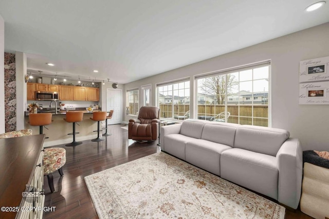 2823 Discovery Bay Dr, Anchorage, AK 99515 - living room featuring dark wood-type flooring, recessed lighting, and baseboards