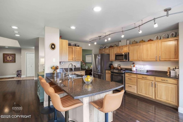 2823 Discovery Bay Dr, Anchorage, AK 99515 - kitchen with stainless steel appliances, a sink, a kitchen breakfast bar, a peninsula, and recessed lighting