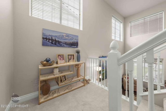 2823 Discovery Bay Dr, Anchorage, AK 99515 - staircase featuring carpet flooring and a towering ceiling
