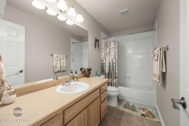 2823 Discovery Bay Dr, Anchorage, AK 99515 - bathroom with tile patterned flooring, vanity, toilet, and shower / tub combo with curtain