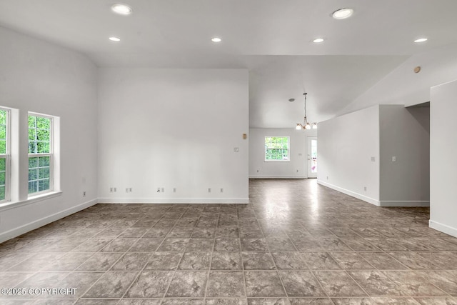1151 W Gail Dr, Wasilla, AK 99654 - spare room featuring a chandelier, baseboards, recessed lighting, and lofted ceiling