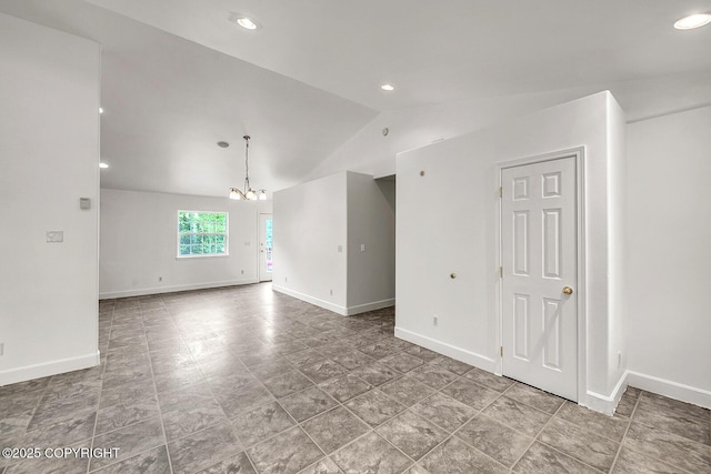 1151 W Gail Dr, Wasilla, AK 99654 - spare room with lofted ceiling, a chandelier, baseboards, and recessed lighting