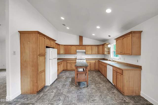 1151 W Gail Dr, Wasilla, AK 99654 - kitchen featuring white appliances, a sink, recessed lighting, baseboards, and under cabinet range hood