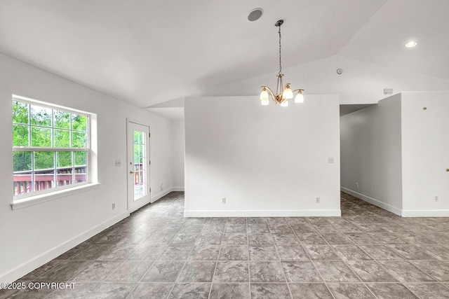 1151 W Gail Dr, Wasilla, AK 99654 - unfurnished room with a chandelier, lofted ceiling, and baseboards