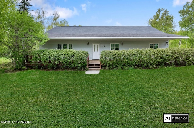 1151 W Gail Dr, Wasilla, AK 99654 - view of front of property featuring a front lawn and a wooden deck