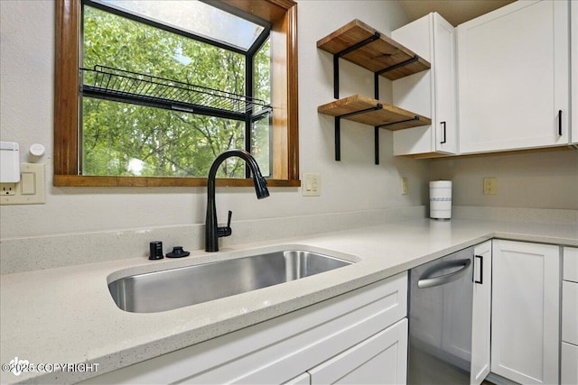2921 Rocky Bay Cir, Anchorage, AK 99515 - kitchen with a sink, dishwasher, white cabinetry, and open shelves