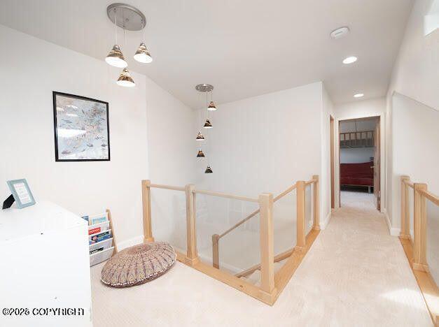 37397 Cetacea Ln, Kenai, AK 99611 - hallway featuring an upstairs landing, recessed lighting, and baseboards