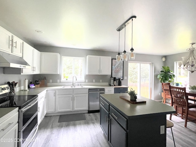 517 Sut Larsen Way, Kodiak, AK 99615 - kitchen featuring stainless steel appliances, under cabinet range hood, a sink, and light wood-style flooring