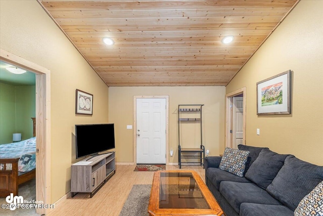 33773 Ruth Glacier Ave, Talkeetna, AK 99676 - living room with wood ceiling, light wood-style flooring, lofted ceiling, baseboards, and recessed lighting