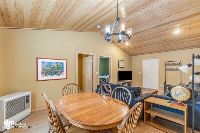 33773 Ruth Glacier Ave, Talkeetna, AK 99676 - dining room featuring wooden ceiling, lofted ceiling, a chandelier, light wood-style floors, and heating unit