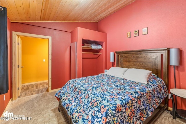 33773 Ruth Glacier Ave, Talkeetna, AK 99676 - bedroom featuring vaulted ceiling, carpet floors, and wooden ceiling
