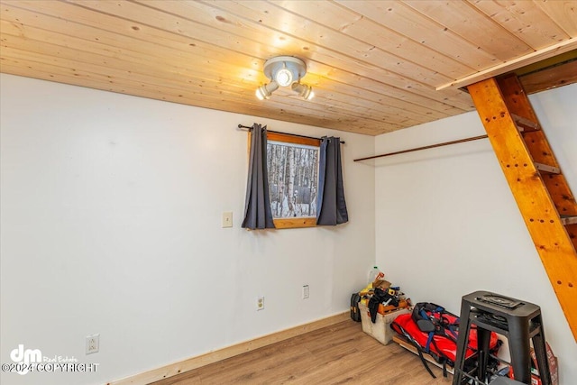 33773 Ruth Glacier Ave, Talkeetna, AK 99676 - unfurnished bedroom with wood finished floors, wooden ceiling, and baseboards