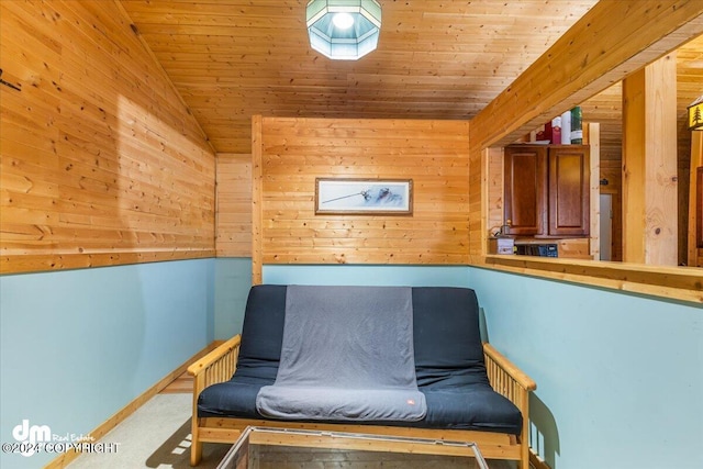 33773 Ruth Glacier Ave, Talkeetna, AK 99676 - sitting room featuring wood walls, vaulted ceiling, and wooden ceiling