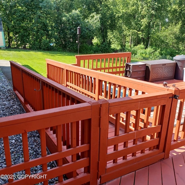 2541 S Teeland St, Wasilla, AK 99623 - wooden deck with a lawn and stairs