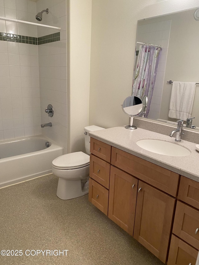 2295 N Filly Cir, Wasilla, AK 99654 - bathroom with toilet, vanity, and shower / bath combo with shower curtain