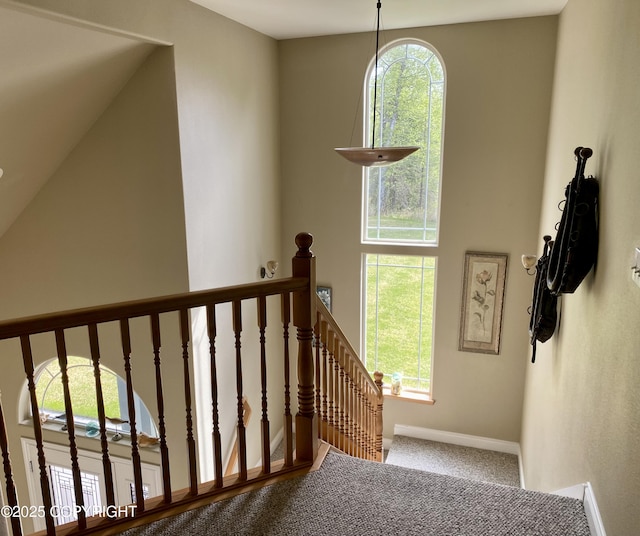 2295 N Filly Cir, Wasilla, AK 99654 - staircase with healthy amount of natural light, baseboards, and carpet floors