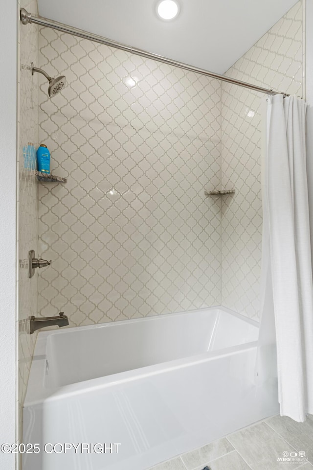 52619 Chumelina Ct, Kasilof, AK 99610 - full bath featuring shower / bath combination with curtain and tile patterned flooring